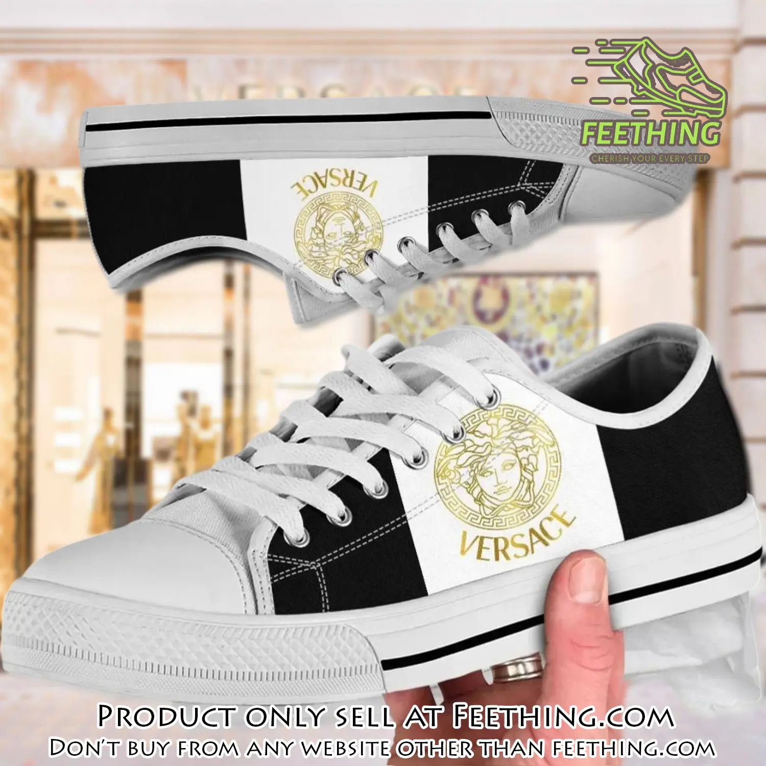 Versace logo black white low top canvas shoes luxury brand gifts for men women ft4352115